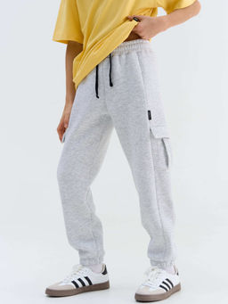 Джоггеры карго Серый меланж утепленные 7+ - Bungly фото 3