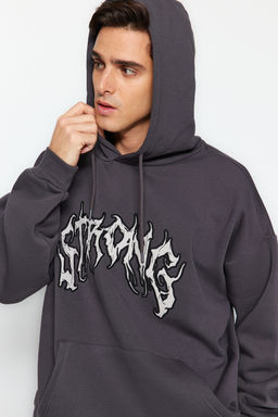 TRENDYOL MAN Antrasit Oversize/Genis Kesim Ici Polar/S?cak Tutan Kapusonlu Sweatshirt TMNAW24SW00029 - Trendyolmilla фото 13