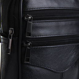 Сумка мужская, через плечо, прессованная кожа, 3 наружных кармана, чёрная