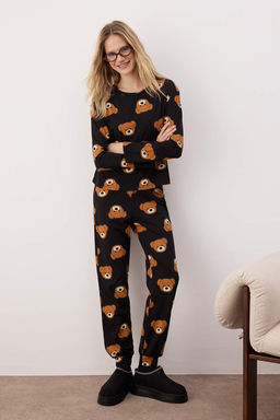 Trendyolmilla Siyah %100 Pamuklu Ay?c?kl? Orme Pijama Tak?m? THMAW23PT00514  фото 23