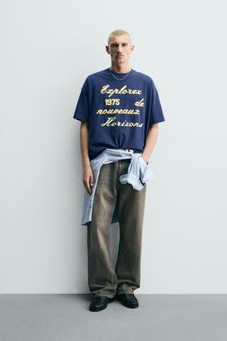 CAMISETA  BORDADO ESTAMPADO COMBINADOS / Marino
