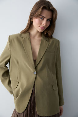 Haki Modal Dokuma Tek Beden Oversize Blazer Ceket TWOSS26BC00039
