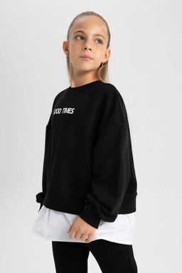 Толстый свитшот оверсайз для девочек с круглым вырезом и мягкой пушистой изнанкой - Defacto фото 7