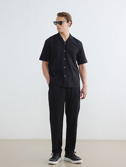 Regular Fit Keten G?r?n?ml? Erkek Pantolon
