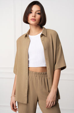 Женский летний костюм оверсайз из ткани-жатка Happyfox