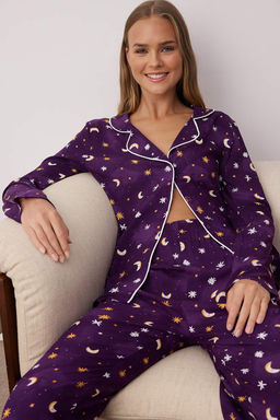 Trendyolmilla Mor Galaksi Desenli Biyeli Viskon Dokuma Pijama Tak?m? THMAW24PT00093 фото 10