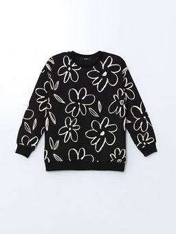 Bisiklet Yaka ?i?ekli K?z ?ocuk Sweatshirt