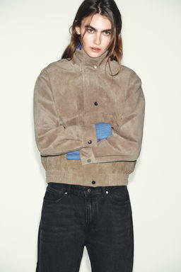 100% SUEDE LEATHER HIGH-NECK JACKET