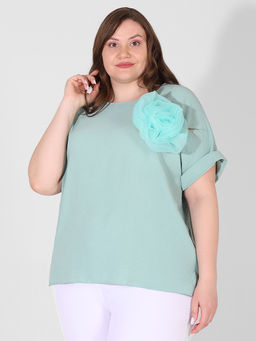 Мятная блузка базовая больших размеров - Almond фото 3