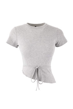 Gri Melanj Fitted/Vucuda Oturan Baglama Detayl? Pamuk Ribana Orme Bluz TWOSS26BZ00200 - Trendyolmilla фото 5