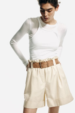 Pantal?n corto paper bag en mezcla de lino - H&m фото 3