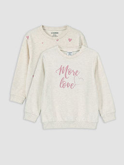 Bask?l? K?z ?ocuk Sweatshirt 2li
