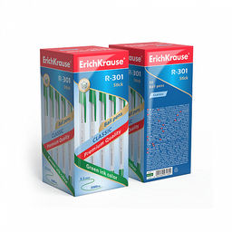 Цена за 24 шт. Набор из 4 ручек шариковых ErichKrause R-301 Stick Classic 1.0, цвет чернил: синий, черный, красный, зеленый (в пакете)