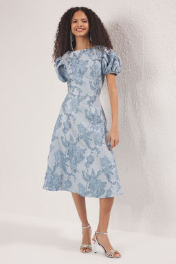 Trendyolmilla Ac?k Mavi A-Kesim Jakarl? Dokuma Midi S?k Abiye Gece Mezuniyet Elbisesi TPRSS25EL00202 фото 10