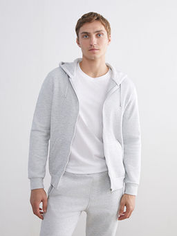 Kap??onlu Uzun Kollu Erkek Fermuarl? Sweatshirt