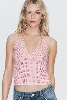 TOP HALTER BRILLOS / Rosa medio