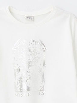 Bisiklet Yaka Bask?l? K?sa Kollu K?z ?ocuk Crop Ti??rt - Waikiki фото 3