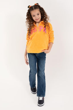 K_z _ocuk Turuncu Yar_m Fermuarl_ Pul Payetli Sweatshirt - U.s. polo assn фото 2