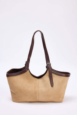 Bej Suet Charm Detayl? Kad?n Midi Omuz Cantas? TAKSS26OC00005