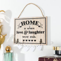 Ключница настенная Дом с сердечками, декоративные крючки, дерево, 25.6?18.2?0.6 см