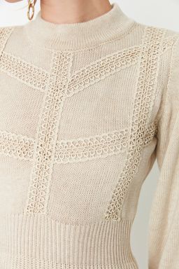 TRENDYOLMILLA Kahverengi Mini Triko Dantelli Elbise TWOAW22EL0011 фото 4