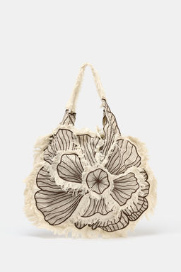 FLORAL EMBROIDERED MAXI TOTE BAG