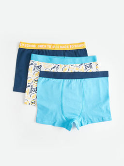 Bask?l? Pamuklu Erkek ?ocuk Boxer 3l?