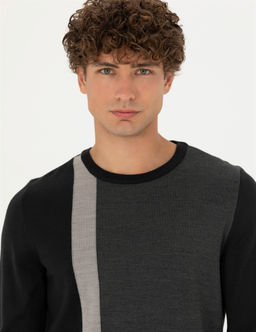 Siyah Slim Fit Bisiklet Yaka Y_n Kar___ml_ Triko Kazak - Pierre cardin фото 2