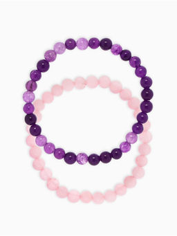 Набор браслетов «Кварц розовый и Аметист», 2 шт. шар №6