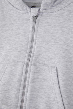 Gri Melanj Pamuklu Crop Fit Duz/Basic Kapusonlu Overize Orme K?z Cocuk H?rka TKDAW26HI00001 - Trendyolmilla фото 4