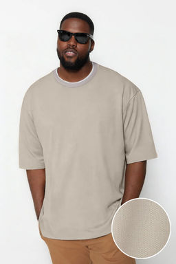 Buyuk Beden Tas Oversize/Genis Kesim Triko Bantl? Dokulu Pike T-Shirt TMNSS25BF00021