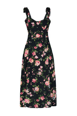 Siyah Cicekli A Kesim Viskon Midi Dokuma Elbise TWOSS24EL00714 - Trendyolmilla фото 7