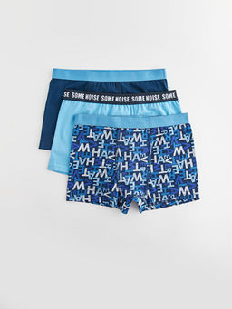 Bask?l? Pamuklu Erkek ?ocuk Boxer 3l?