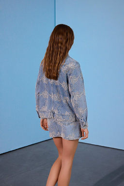 Limited Edition Mavi Desenli Oversize Denim Ceket TWOSS26CE00045