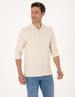 Bej Slim Fit K_vr_lmaz Fermuarl_ Polo Yaka Basic Pike Sweatshirt - Pierre cardin фото 3