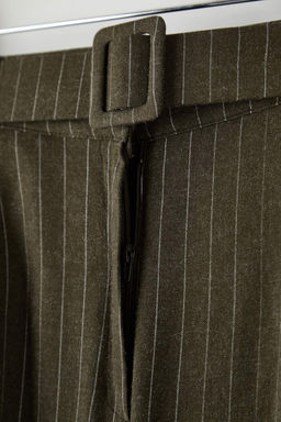 Haki Kemerli Cizgili Dokuma Genis Paca Pantolon TWOAW26PL00083 - Trendyolmilla фото 6