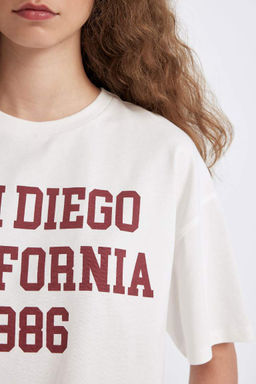 Широкая футболка Oversize с круглым вырезом и короткими рукавами с принтом - Defacto фото 5