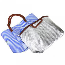 Lunch bag Сумка обеденная 26х13,5х22см (34см с ручками), полиэстер, на подкладке, внутренний карман на молнии, наружный карман, сумка-вставка 24х11,5х21см термоизоляция на молнии, синий (Китай) - Домашняя мода фото 4