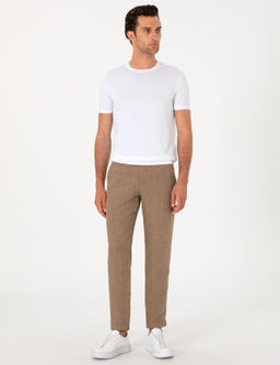 A__k Kahverengi Carrot Fit Beli Lastikli %100 Keten Spor Pantolon - Cacharel фото 3