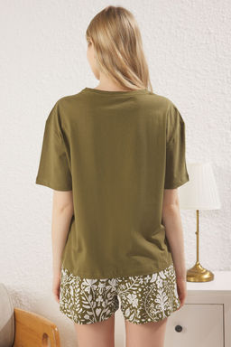 Trendyolmilla Haki %100 Pamuklu Cicekli Orme Pijama Tak?m? THMSS25PT00209  фото 5