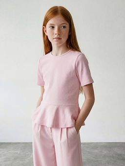 Bisiklet Yaka K?z ?ocuk Volanl? Ti??rt