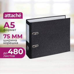 Папка-регистратор ATTACHE, формат A5,гориз,75мм,мрам,черн, бум./бум.,карм.к  фото 2