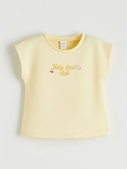 Bisiklet Yaka Bask?l? K?z ?ocuk Ti??rt