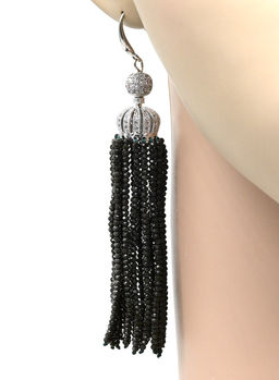 Серьги Кисти с цирконами цв.хаки, 8,5см