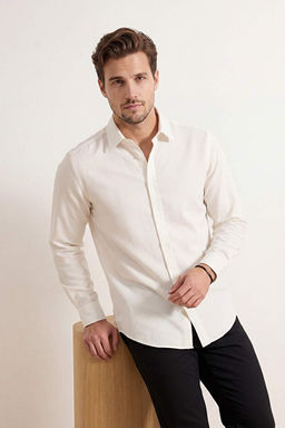 Ekru Normal Kal_p/Regular Fit %100 Pamuk Dokuma Erkek G_mlek TMNSS26GO00013