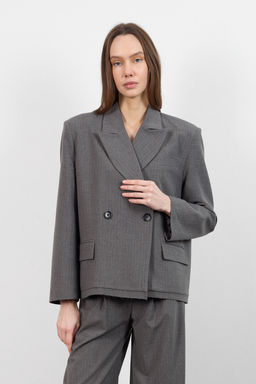 Antrasit Kendinden Cizgili Kruvaze Kapama Dokuma Blazer Ceket TWOAW26BC00039