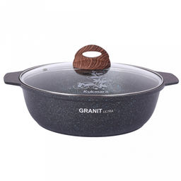 Кастрюля с антипригарным покрытием 3л, д29см "Granit Ultra", h8,5см, стеклянная жаропрочная крышка, ручка из термостойкого пластика, голубой гранит (Россия) - можно использовать металлические кухонные принадлежности