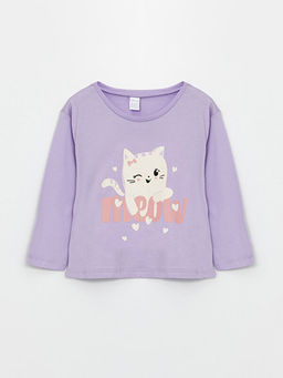 Bisiklet Yaka Uzun Kollu Bask?l? K?z Bebek Ti??rt