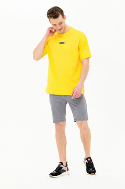 Erkek Koyu Sar_ Oversize Bisiklet Yaka Ti__rt