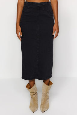 More Sustainable Siyah Dikis Detayl? Midi Kalem Comfort/Esnek Denim Etek TWOAW24ET00057